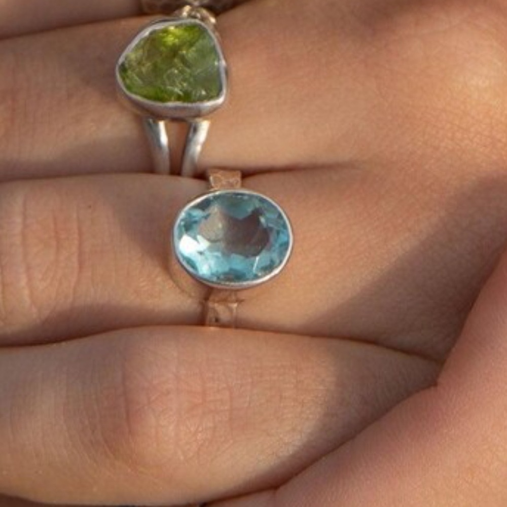 Fluorite Hammered Solid Sterling Silver Ring